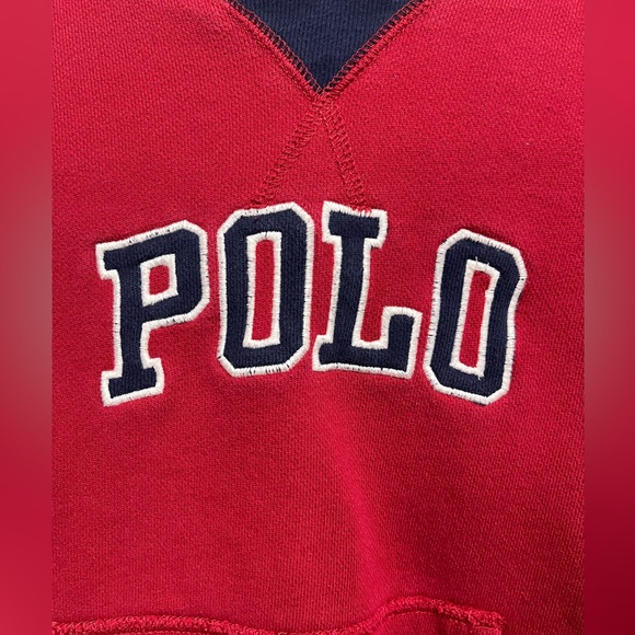 Polo Ralph Lauren toddler boy 4T dark red and navy blue hoodie with pocket - Picture 6 of 8